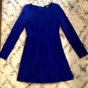 NWOT Lulus Royal Blue Long Sleeve Jersey Skater Dress Sz L
